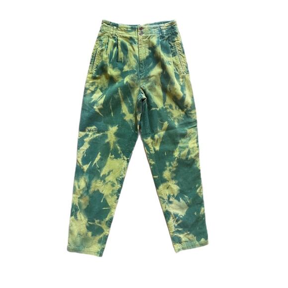 L.L. Bean Tie Dye Acid Wash Green Lime Corduroy Pants Size 28 - Picture 1 of 5
